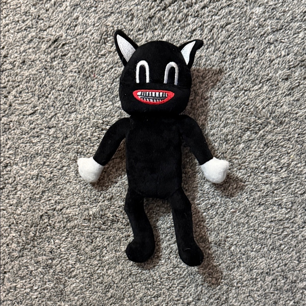 Black Plush Toy with White Accents cartoon cat siren head - Picture 3 of 3